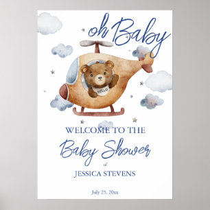 Little tiny pilot helicopter baby shower welcome poster
