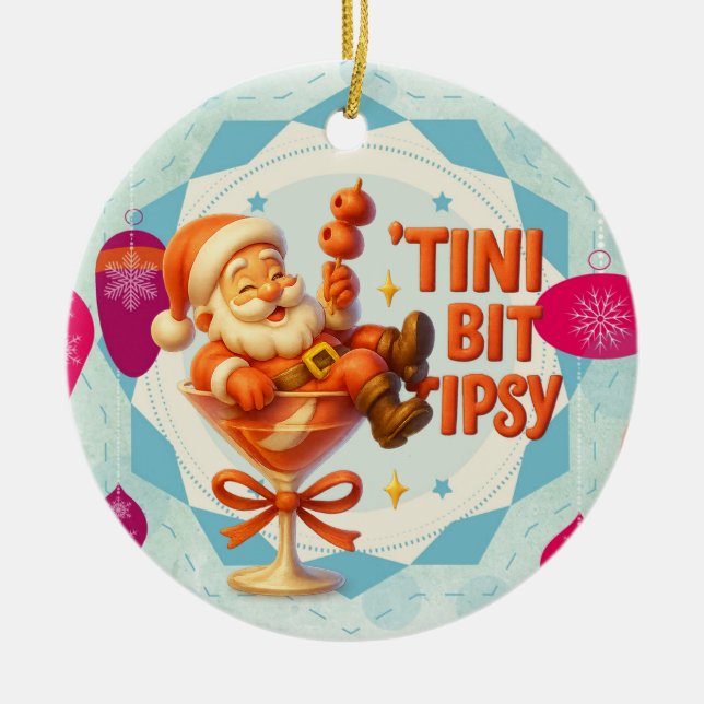 little tipsy santa ceramic tree decoration (Front)