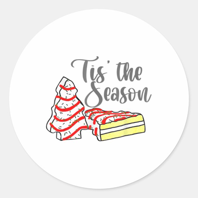 Little Tis' The Season Christmas Tree Cakes Debbie Classic Round Sticker (Front)