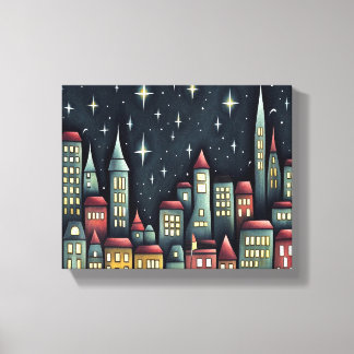 Little Town At Night Canvas Print