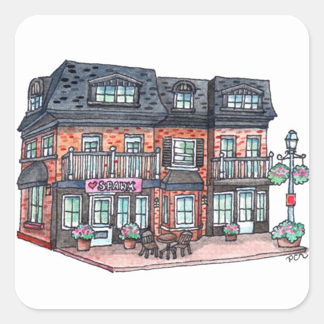 Little Town Cafe Square Sticker (Front)