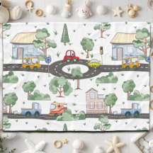 Little Town & Cars Colourful Pattern  