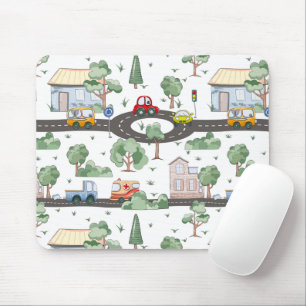Little Town & Cars Colourful Pattern Kids Mouse Mat