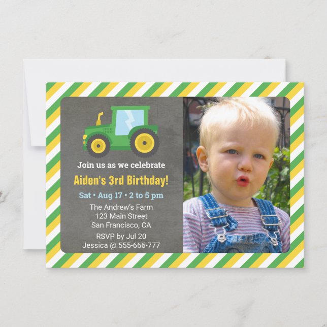 Little Tractor Boys Birthday Party Photo Invitation (Front)