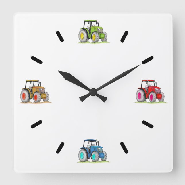 Little Tractors, White Acrylic Wall Clock (Front)