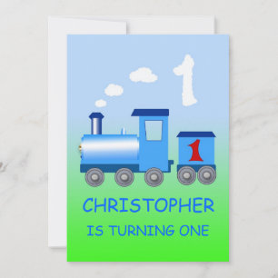 Little train 1st birthday party invitation