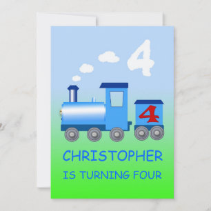 Little train 4th birthday party invitation