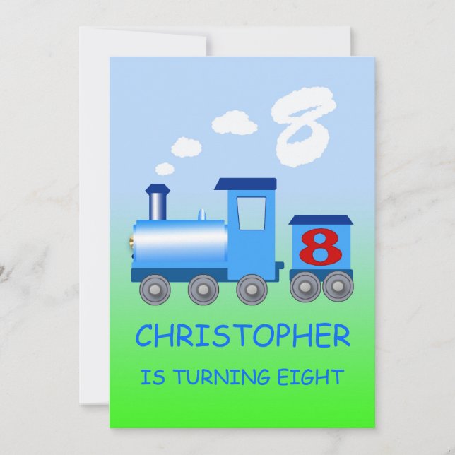 Little train 8th birthday party invitation (Front)