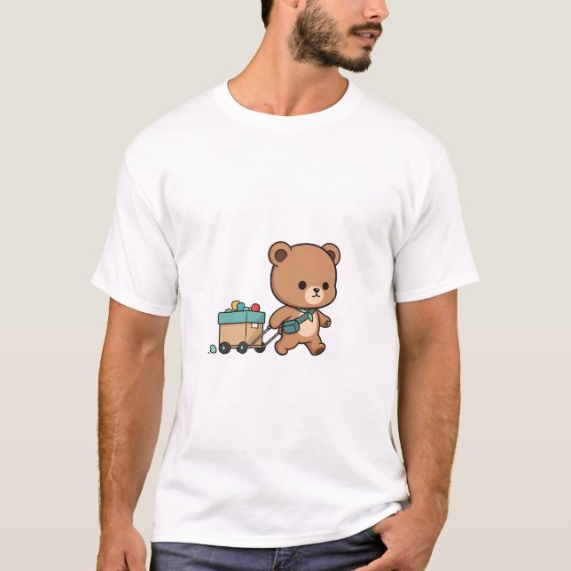 Little Traveler Bear Illustration T-Shirt (Front)