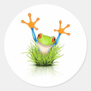 Little Tree Frog in the grass Classic Round Sticker
