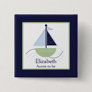 Little Trendy Sailboat (Green/Blue) Nametag Button