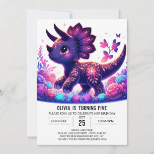 Little Triceratops Dinosaur Digital Birthday Invitation