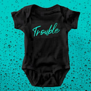Little Trouble – Teal Script Baby Bodysuit