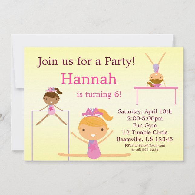 Little Tumbling Gymnast Birthday Party Invitation (Front)