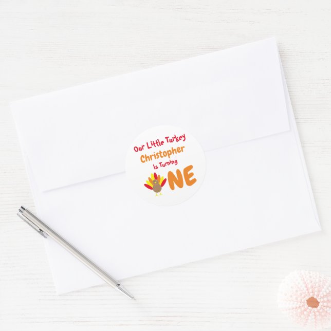 Little Turkey 1st Birthday Classic Round Sticker (Envelope)