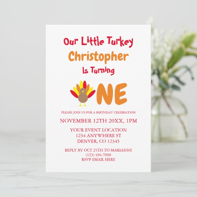 Little Turkey 1st Birthday Invitation (Standing Front)