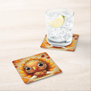 Little Turkey 3 Square Paper Coaster