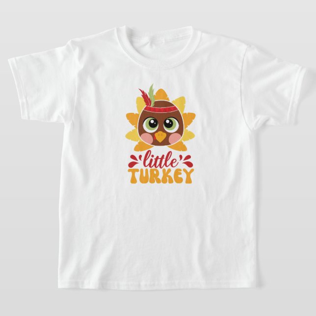 Little Turkey Boy Kids Thanksgiving T-Shirt (Laydown)