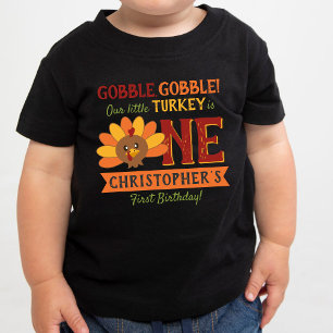 Little Turkey Fall Thanksgiving 1st Birthday Baby T-Shirt