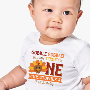 Little Turkey Fall Thanksgiving 1st Birthday Baby T-Shirt