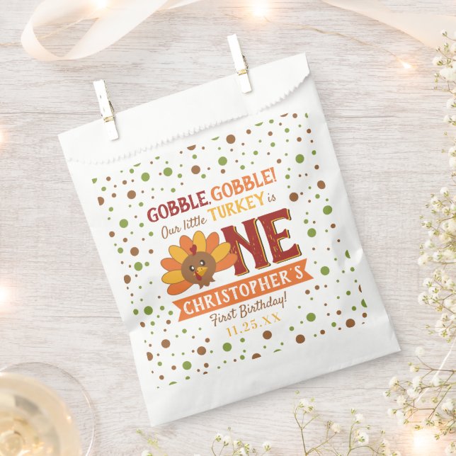 Little Turkey Fall Thanksgiving 1st Birthday Favour Bags (Clipped)