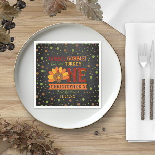 Little Turkey Fall Thanksgiving 1st Birthday Napkin