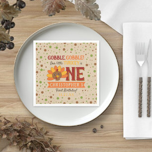 Little Turkey Fall Thanksgiving 1st Birthday Napkin