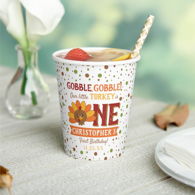 Little Turkey Fall Thanksgiving 1st Birthday Paper Cups (Insitu)