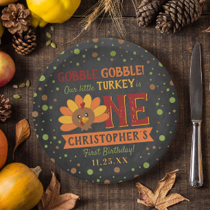 Little Turkey Fall Thanksgiving 1st Birthday Paper Plate