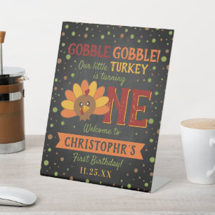Little Turkey Fall Thanksgiving 1st Birthday Pedestal Sign