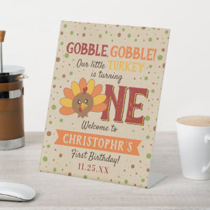 Little Turkey Fall Thanksgiving 1st Birthday Pedestal Sign