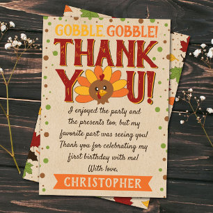 Little Turkey Fall Thanksgiving 1st Birthday Thank You Card