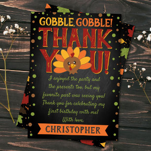 Little Turkey Fall Thanksgiving 1st Birthday Thank You Card