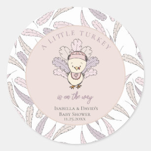 Little Turkey Feathers Autumn Girl Baby Shower Classic Round Sticker