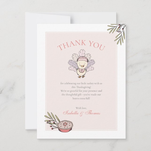 Little Turkey Girl Fall Baby Shower Thank You Card (Front)