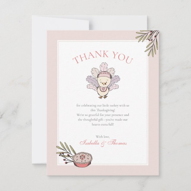Little Turkey Girl Fall Baby Shower Thank You Card (Front)