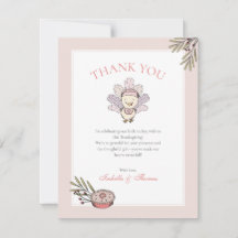Little Turkey Girl Fall Baby Shower Thank You Card