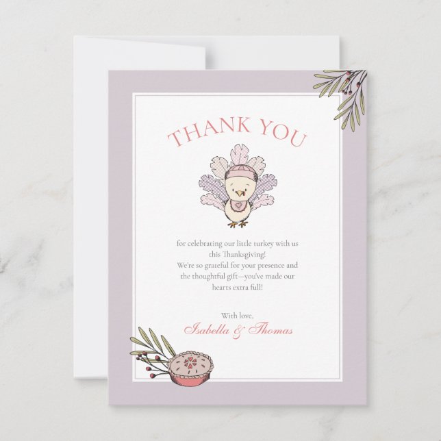 Little Turkey Girl Fall Baby Shower Thank You Card (Front)
