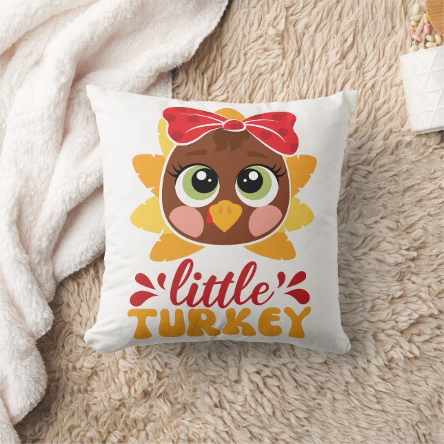 Little Turkey Girl Kids Thanksgiving Cushion (Blanket)