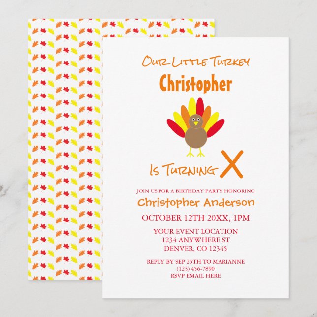 Little Turkey Kids Birthday Invitation (Front/Back)