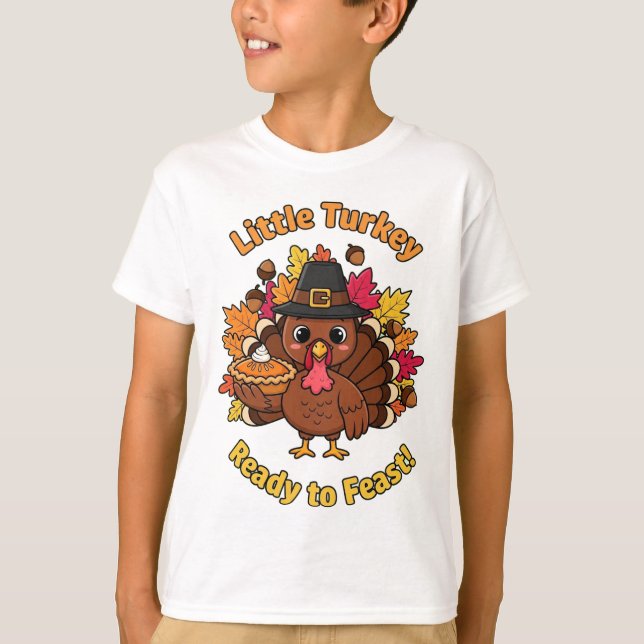 Little Turkey Kids Thanksgiving T-Shirt – Cute Car (Front)