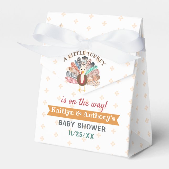 Little Turkey On The Way! Thanksgiving Baby Shower Favour Box (Front Side)