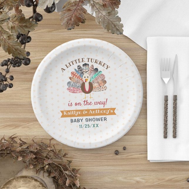 Little Turkey On The Way! Thanksgiving Baby Shower Paper Plate (Creator Uploaded)
