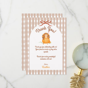 Little Turkey Pumpkin Gingham Birthday Thank You Card