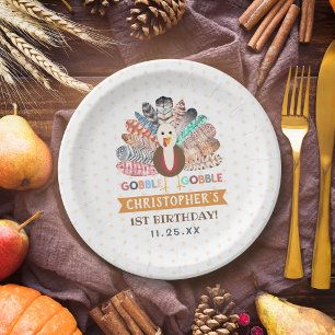 Little Turkey Thanksgiving Any Age Birthday Paper Plate