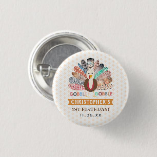 Little Turkey Thanksgiving Any Age Birthday Party 3 Cm Round Badge