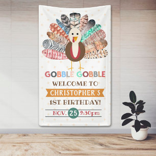 Little Turkey Thanksgiving Any Age Birthday Party Banner