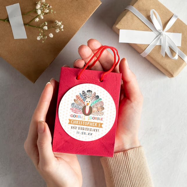 Little Turkey Thanksgiving Any Age Birthday Party Classic Round Sticker (Creator Uploaded)