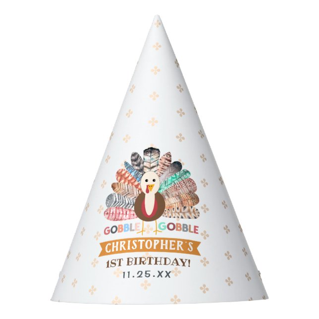 Little Turkey Thanksgiving Any Age Birthday Party Hat (Front)