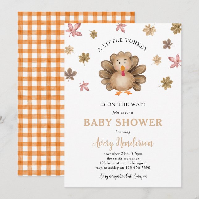 Little Turkey Thanksgiving Fall Baby Shower Invitation (Front/Back)